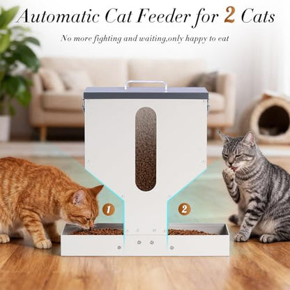 Automatic Cat Feeder 2 Cats Gravity Dual Cat Feeder Auto Dry Food Dispenser with Strong Anti-Jam Galvanized Steel Pet Food Station Indoor & Outdoor