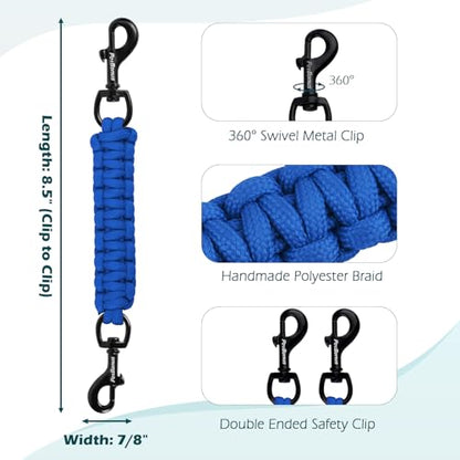 Dog Collar Safety Clip, Handmade Backup Safety Strap for Dog Harness, Prong, Pinch Collar, Double Ended Clasp Leash Connector (Blue) - color: Blue