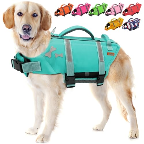 EMUST Pet Life Jackets, Dog Life Vests for Swimming, Beach Boating with Superior Buoyancy, Dog Flotation Vest for Small Dogs, Turquoise, S - color: Turquoise, size: S