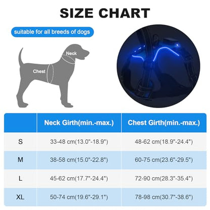 LED Dog Harness - No Pull Light Up Rechargeable Reflective Glow Vest for Sizes Small to Large - color: Blue, size: L
