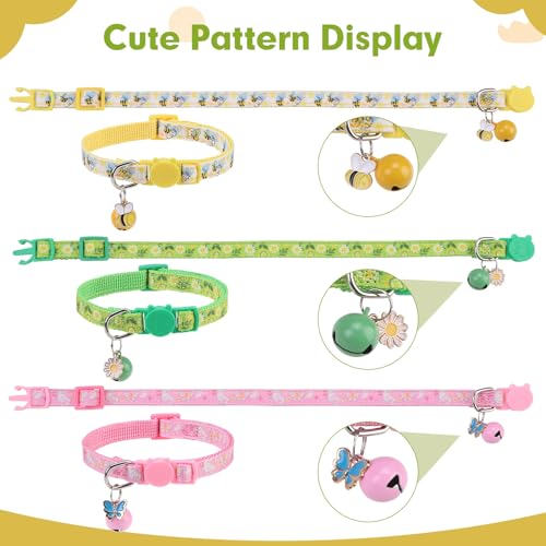 BINGPET Breakaway Cat Collar with Bell, 3 Pack Cat Collars for Girl Cats, Cute Kitty Collars Accessories with Butterfly & Flower & Bee - color: Flower Garden-3pcs