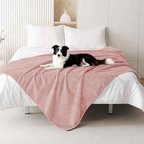 Smiry Waterproof Dog Bed Blanket, Leakproof Pet Throw Blanket for Bed Couch Sofa, Reversible Sherpa Fleece Furniture Protector Cover for Small Medium Large Dogs Cats (Dusty Pink, 60x80 inches) - color: Dusty Pink, size: 60x80 inches