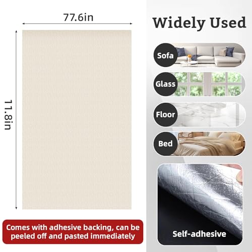 Cat Scratch Furniture Protector,Trimmable Self-Adhesive Cat Scratch Pad,DIY Wall Climbing Cat Scratcher Couch Protector from Cat Claws Scratching Mat Indoor 78.7x11.8in(Beige) - color: Beige