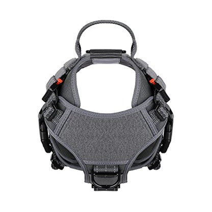 ICEFANG Tactical Dog Harness, Medium Size,2X Metal Buckle,Working Dog MOLLE Vest with Handle,No Pulling Front Leash Clip,Hook and Loop Panel (Grey,M (Pack of 1)) - color: Grey, size: Medium (Pack of 1)