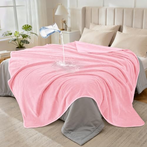 LOOBANI Waterproof Blanket for Bed Couch: Soft Coral Fleece Twin Bed Blankets Waterproof 60" x 80", Reversible Leakproof Throw Blanket, Stain-Resistant Furniture Protector, Pet-Friendly, Pink - color: Pink, size: 60" x 80"
