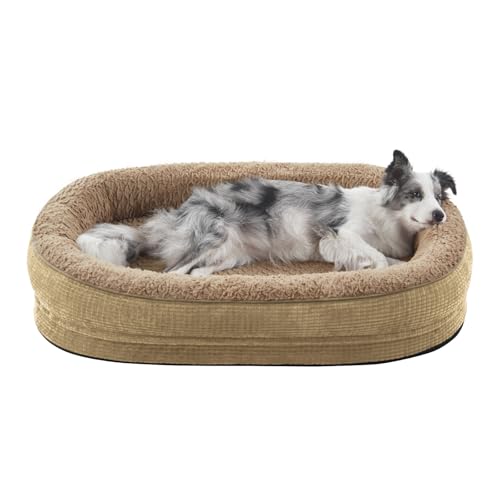 JOEJOY Orthopedic Dog Beds Large Sized Dog, Egg-Crate Memory Foam Pet Couch Bed with Bolster Sides, Waterproof Lining, Removable Washable Cover & Non-Slip Bottom, Light Brown - color: Light Brown, size: L(35"x 25"x 7")