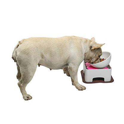 Raised Ceramic Dog Feeding Bowl,Adjustable Elevated Dog Bowls Set Anti-Slip,Standing Pet Feeding Dish for Small Medium Dogs and Cats,White - color: White
