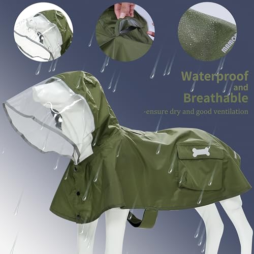 Waterproof Dog Raincoat, Adjustable Reflective Lightweight Pet Rain Clothes with Poncho Hood (Army Green, Small) - color: Army Green, size: Small(9-13lb)
