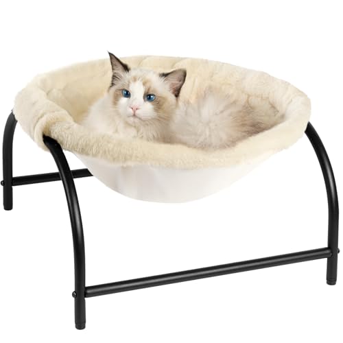 JUNSPOW Cat Bed Dog Perch Pet Hammock Bed Pet Sleeping Cat Supplies Pet Supplies Whole Wash Stable, Detachable, Breathable, Easy Assembly Indoors Outdoors, 16.9 in x 16.9 in x 9.5 in - color: Beige, size: 16.9"L x 16.9"W x 9.5"Th (Teddy Fleece)