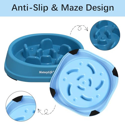 MateeyLife Small Slow Feeder Cat Bowls 2PCS, Anti-Choking Puzzle Cat Food Bowls, Anti-Slip Interactive Dog Feeding Slow Down Eating, Bloat Stop Maze Dishes Dog Feeder for Small Breeds 1 Cup - color: A-LightBlue&DarkBlue, size: Small