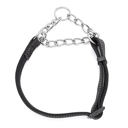 Martingale Dog Collars Adjustable Soft Nylon Reflective Collars with Stainless Steel Chain Walking Training Collars Heavy-Duty Puppy Chain Collars for Small,Medium,Large Dogs(Black,S) - color: Black, size: S-(dog's neck10-15inches)