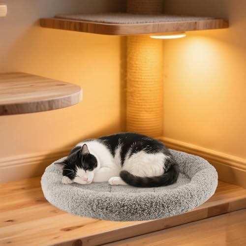 Plush Cat Bed Mat Diameter 19.5" Round Pad with Pillow Around for Cats Dogs Relying/Curling Sleep Warm Dog Cushion for Crates, Antiskid Bottom, Large, Gray - size: Large(Round)