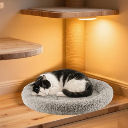 Plush Cat Bed Mat Diameter 19.5" Round Pad with Pillow Around for Cats Dogs Relying/Curling Sleep Warm Dog Cushion for Crates, Antiskid Bottom, Large, Gray - size: Large(Round)
