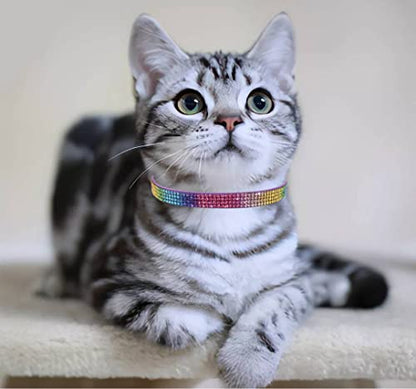 THAIN Bling cat Kitten Collar Rainbow Rhinestone Breakaway Diamond with Bell Soft Velvet Quick Release (Purple) - color: Purple