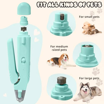 2-in-1 Dog Nail Trimmers & Dog Nail Grinder, Dog Nail Clippers with 2 LED Lights & Safety Guard, USB Rechargeable, Multiple Grinding Methods for Small, Medium, and Large Dogs & Cats (Green) - color: Green