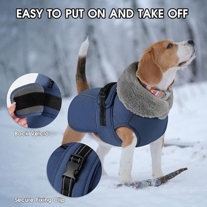Dog Coat Large, Windproof Dog Jacket with Warm Fleece Lining, Thickened Collar Dogs Winter Coat, Adjustable Reflective Pet Coats for Cold Weather (Navy Blue, XXX-Large) - color: Navy Blue, size: XXX-Large
