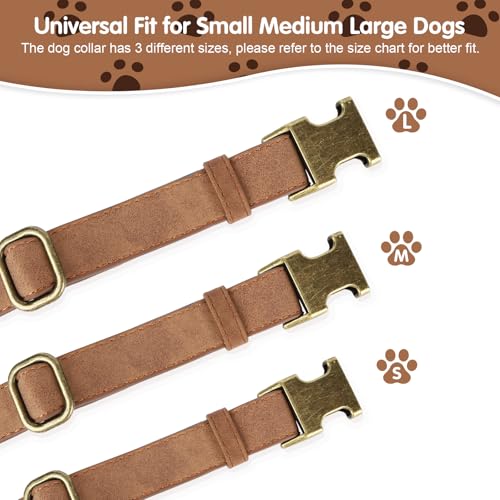 TDTOK Soft PU Leather Dog Collar, Classic Leather Collar for Small Medium Large Dogs with Quick Release Metal Buckle, Durable & Adjustable Fit 10-23" Neck - color: Brown, size: L