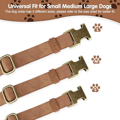 TDTOK Soft PU Leather Dog Collar, Classic Leather Collar for Small Medium Large Dogs with Quick Release Metal Buckle, Durable & Adjustable Fit 10-23" Neck - color: Brown, size: L