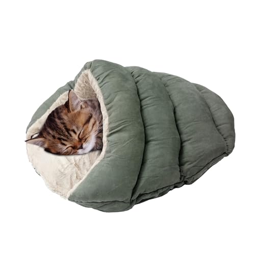 SPOT Sleep Zone Cuddle Cave - Cat Cave Bed for Indoor Cats and Mini Dogs, Durable, Comfortable, Washable for Kittens and Puppies Under 10 lbs and 12 inches Long, Sage Color - style: Sage