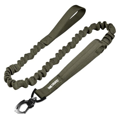 OneTigris Tactical Dog Training Bungee Leash with 2 Control Handle Quick Release Nylon Leads Rope(Ranger Green) - color: Green