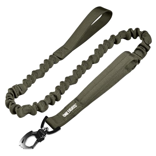 OneTigris Tactical Dog Training Bungee Leash with 2 Control Handle Quick Release Nylon Leads Rope(Ranger Green) - color: Green