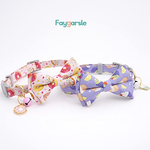 Faygarsle 2 Pack Cute Cats Collar with Bell Breakaway Bowtie Cat Collars for Male Female Cat Soft Fancy Pink Purple Cat Collar with Ice Cream Doughnuts Pattern Summer Cat Collar for Boy Girl Cats - color: Ice Cream&Doughnuts