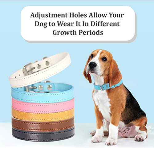Pet Collars - Leather Small Dog Collars - 12 Color Adjustable ID Collar Identification Leather for Puppy Medium Large Breed Dogs - Neck 14~18 Inches - size: L(Neck:14''~18'')