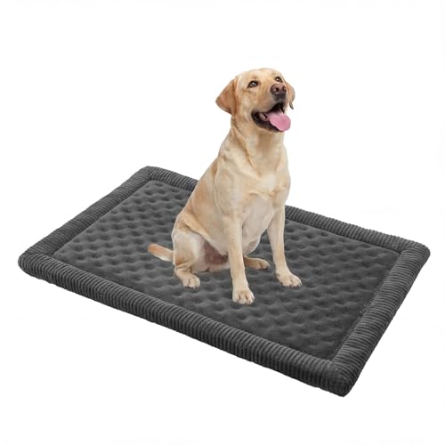 MINIDEAR Dog Crate Pad, Crate Bed Non-Skid Kennel Pad, Rubber Backing Memory Foam for Dog Bed Mat, Machine Washable Dog Bed for Crate, 23"x36" - color: Gray, size: Rectangle Shape:23"x36"x1.1"
