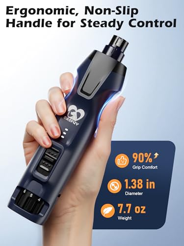 Casfuy 6-Speed Dog Nail Grinder – 50%+ Boost Power Dog Nail Trimmers Quiet with Dust Cap & 2 LED Lights & 2000mAh Battery & 4.8V Motor Electric Pet Toenail File Tool for Large Medium Small Dogs Cats - color: Blue