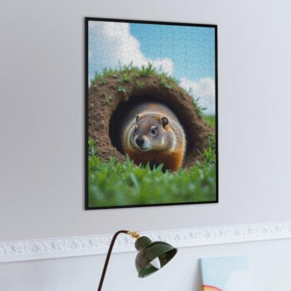 Groundhog Pops Out Hole Groundhog Day 1000-Piece Wooden Jigsaw Puzzle, Fun Groundhog Illustration, Family Entertainment, Relaxing Puzzle Time - color: #7