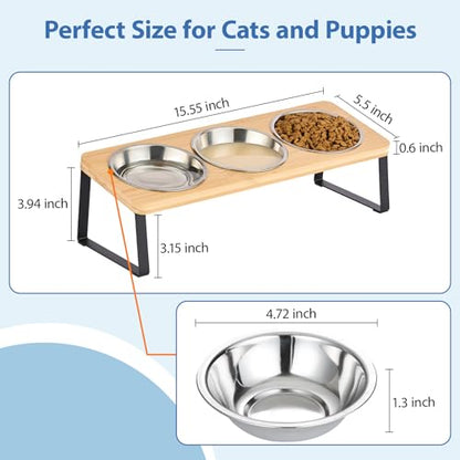 Hannadepot Elevated Cat Bowls, 15° Tilted Raised Cat Food and Water Bowl, Anti-Vomit & Whisker-Friendly Design, 3 Stainless Steel Bowls for Cats and Small Dogs