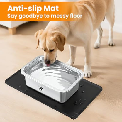 URPOWER 2 Pack 1.25 Gallon Large Dog Water Bowl, Thickened Stainless Steel Dog Water & Food Bowls with Non-Slip Mat, Spill-Proof Metal Pet Bowl Set for Medium, Large, X-Large Dogs, Indoor/Outdoor Use - size: 1.25 Gallon
