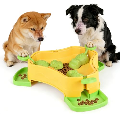 Dog Cat Treat Dispenser Slow Feeder Toy, 3-in-1 Interactive Dog Puzzle Press Toys, Dog Enrichment Toy No-Slip Interactive Brain Training Toys for Smart Dog Cats (Yellow/Green) - color: Yellow/Green
