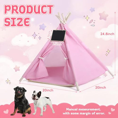 Dog & Cat Teepee Tents Indoor Pet Teepee Bed with Thick Cushion Portable Dog Houses Pink Cat Tents for Puppy & Pet(M: 20 x 20 x 24.8 Inch) - size: M: 20 x 20 x 24.8 Inch