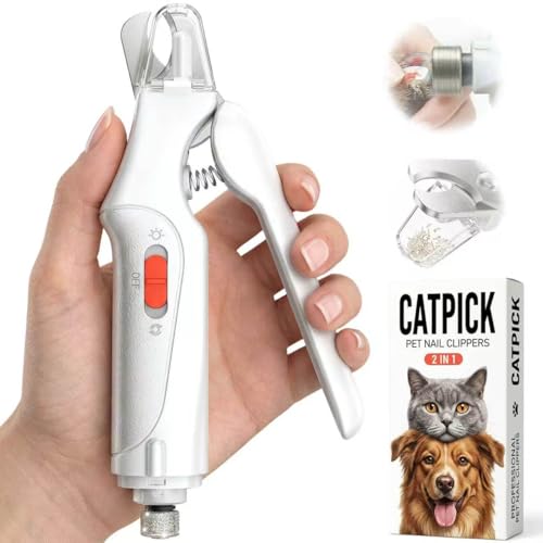 CATPICK 2-in-1 Cat Nail Clippers & Dog Nail Clippers Trimmers for Large Medium Small Dogs Cats Claw Trimmer Quick Sensor and Safety Guard USB Rechargeable with 2 LED Lights Dogs Nail Trimmer - color: White 6th Generation