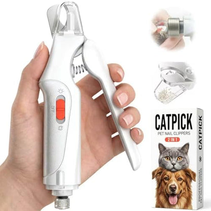 CATPICK 2-in-1 Cat Nail Clippers & Dog Nail Clippers Trimmers for Large Medium Small Dogs Cats Claw Trimmer Quick Sensor and Safety Guard USB Rechargeable with 2 LED Lights Dogs Nail Trimmer - color: White 6th Generation