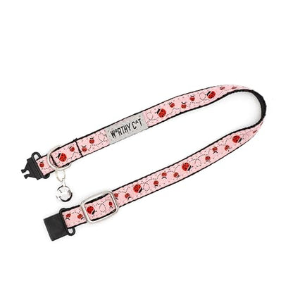 THE WORTHY DOG Ladybugi Cat Collar with Bell, Adjustable Nylon Safety Collar, Pink, One Size - color: Pink-Ladybug