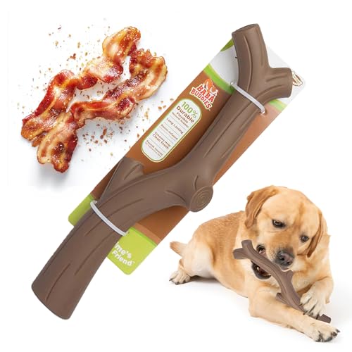 Brown Bacon Flavored Dog Toy - 100% Natural Rubber Squeaky Toy for Medium & Large Breeds - Ideal for Fetch & Tug of War & Dental Ridges for Chewing - Non-Toxic & Safety Tested - color: Bacon