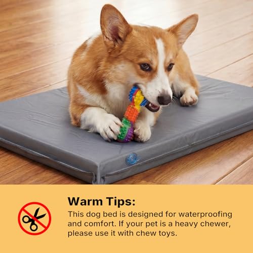 Veehoo Outdoor Waterproof Dog Bed, Water-Resistant Orthopedic Dog Bed for Small Medium Dogs 30 Inch Pet Bed Crate Pad Mattress, Gray