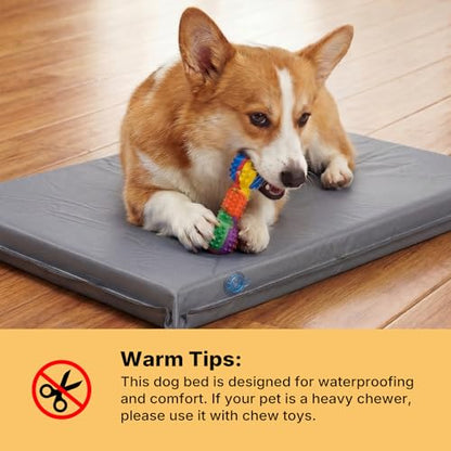 Veehoo Outdoor Waterproof Dog Bed, Water-Resistant Orthopedic Dog Bed for Small Medium Dogs 30 Inch Pet Bed Crate Pad Mattress, Gray