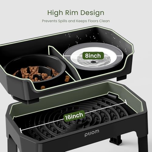 4-in-1 Elevated Slow Feeder Dog Bowls, 4 Height Adjustable Mess Proof Raised Dog Bowl Stand with No Spill Water Bowl, Stainless Steel Doggy Food Dish & Slow Feeder for Large Medium Small Pets - color: Black, size: Water Bowl + Stainless Steel Bowl + Slow