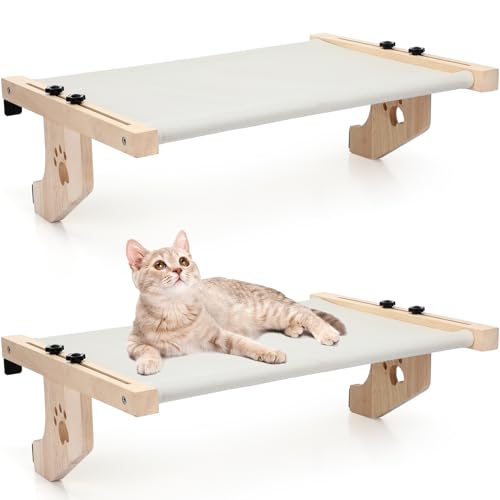 Pinkunn 2 Set Cat Perch for Window Sill Cat Window Hammock Seat for Kittens and Pets Easy to Adjust & Assemble Pet Bed for Windowsill, Bedside, Drawer and Cabinet(Gray)