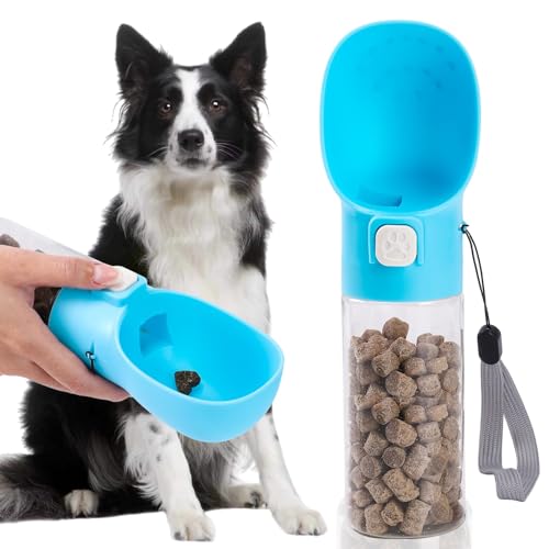 Colorday Handheld Dog Treat Dispenser Built-in Clicker & Treat Pouch, Slow Feeder for Puppy Training Walking Hiking Traveling (10 OZ, Blue) - color: Blue, size: 10 OZ
