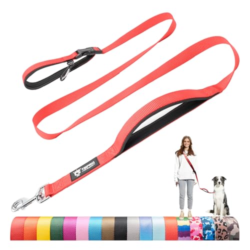 TSPRO Tactical Hands Free Dog Leash, Heavy Duty Adjustable with Padded Handle & Metal Safety Clasp for Walking Running Hiking Training, Medium & Large Dogs (Red 25) - color: Basic Red, size: for Medium to Large Dogs