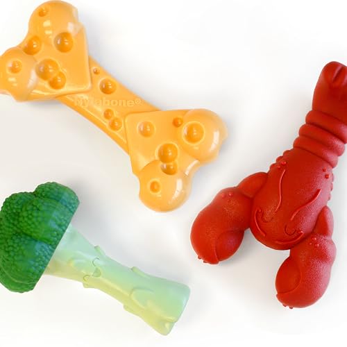 Nylabone Power Chew Toy Bundle, Cute Dog Toys for Aggressive Chewers, Filet Mignon, Cheese, and Bacon Flavors, Large Dogs - Up to 50 lbs, 3 Pack - color: Lobster 3 Pack, size: Large