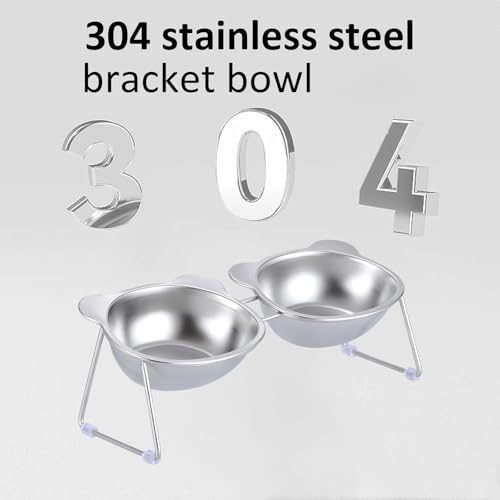 Stainless Elevated cat Bowls 5.9 Inch with Metal Stand Slip Resistant Base 15 Degrees Tilted Raised Pet Dishes Double Bowl Design Food and Water Dish for Cats Kitten Small Dog (Integrated Bowls) - color: Integrated Bowls