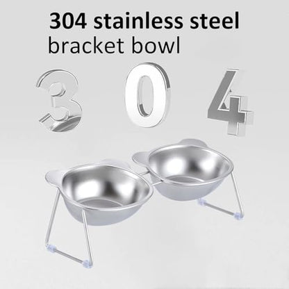 Stainless Elevated cat Bowls 5.9 Inch with Metal Stand Slip Resistant Base 15 Degrees Tilted Raised Pet Dishes Double Bowl Design Food and Water Dish for Cats Kitten Small Dog (Integrated Bowls) - color: Integrated Bowls