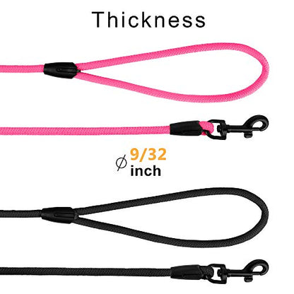 Rope Pro Training Dog Collar Braided No Pull Quick Release Round Lead Collars for Dogs Small Medium Large Puppy (30 FT Leash, Pink) - color: Pink