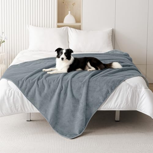 Smiry Waterproof Dog Bed Blanket, Leakproof Pet Throw Blanket for Bed Couch Sofa, Reversible Sherpa Fleece Furniture Protector Cover for Small Medium Large Dogs Cats (Grey, 60x80 inches) - color: Grey, size: 60x80 inches