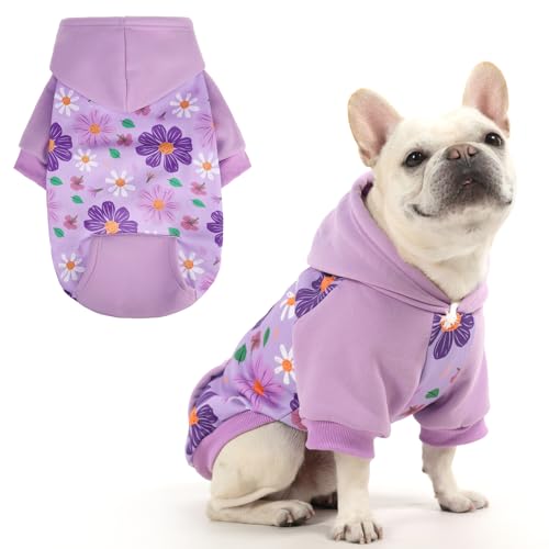 KOOLTAIL Dog Hoodies, Soft Dog Sweater, Spring Dogs Coats, Warm Fleece Pet Clothes Hooded Sweatshirt with Pocket for Small Medium Large Dogs Cats Boys Girls, Holiday Flower Purple M - color: Floral Purple, size: Medium